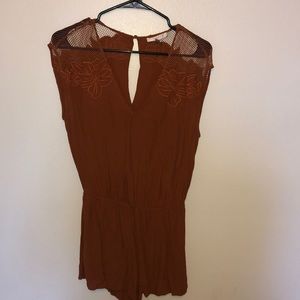 Burnt Orange Romper with Embroidered Shoulders